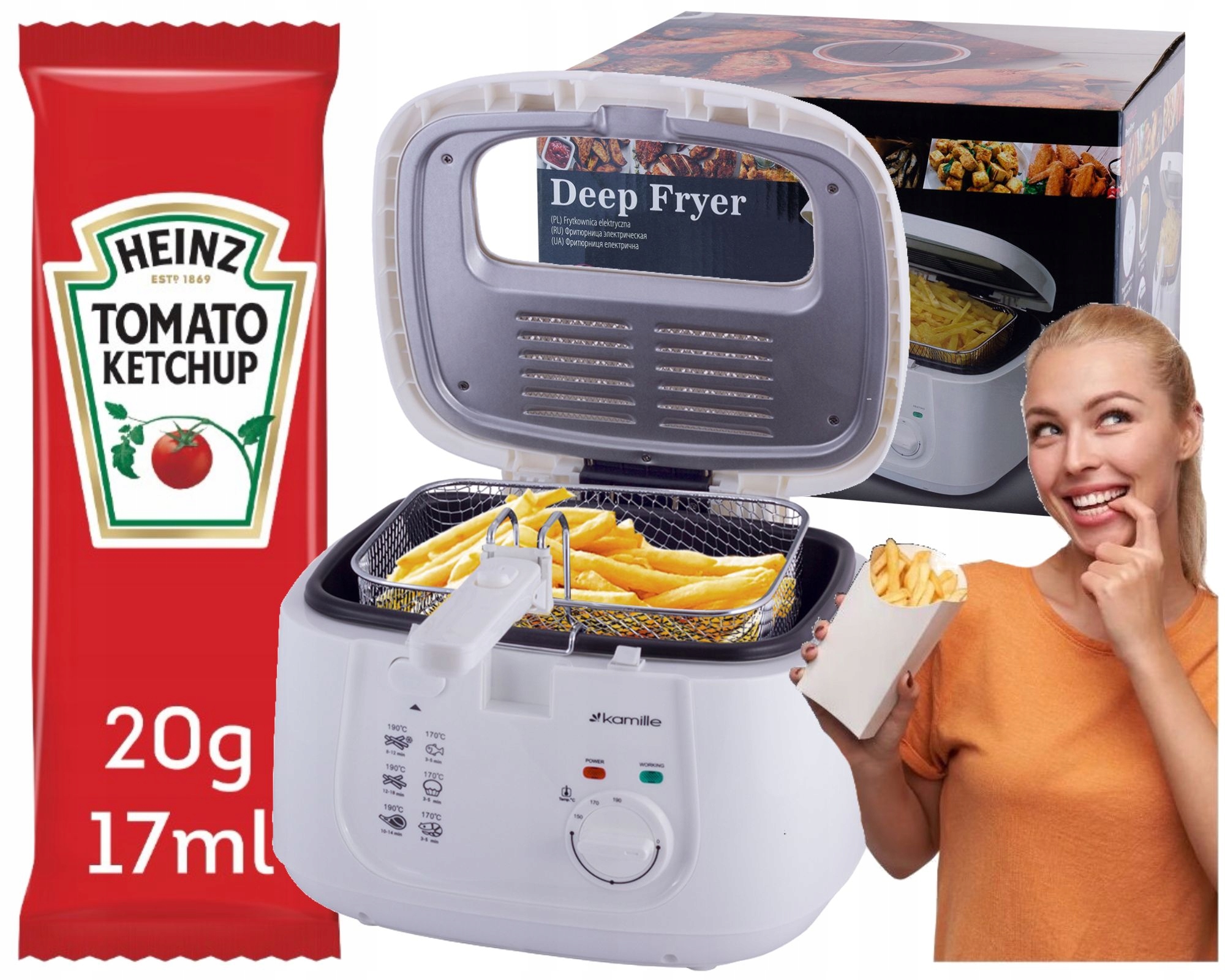 Beztuková fritéza Kamille KM-6811 1800 W 2,5 l